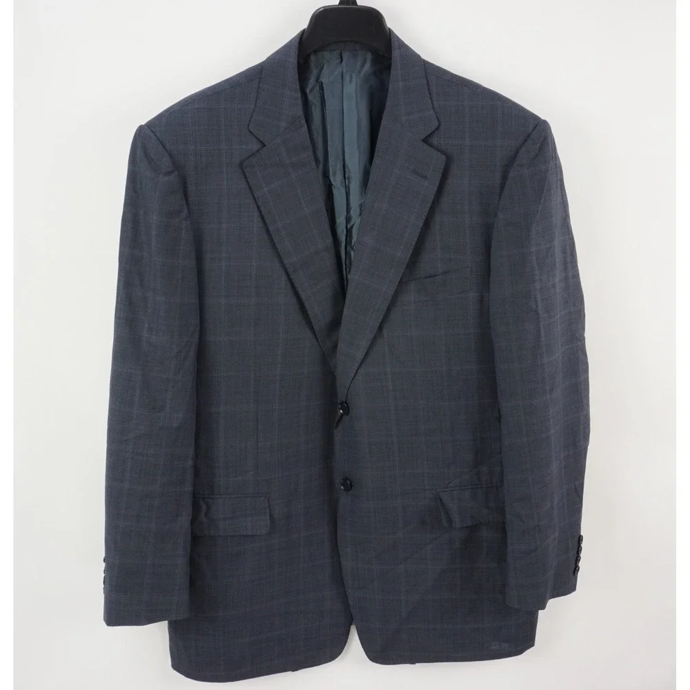 Pal Zileri Wool Silk‎ Windowpane Check Suit Jacket Men's 48R Blue Woven Notch